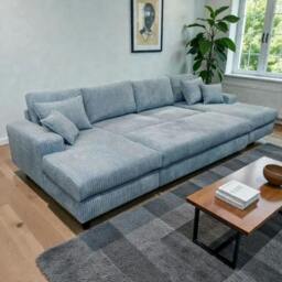 Rackhams Large Spacious Double Corner Sofa With Footstool Jumbo Cord - Cream - thumbnail 2