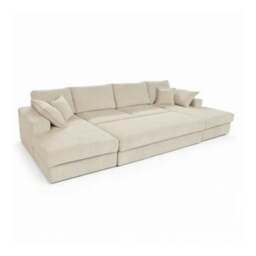 Rackhams Large Spacious Double Corner Sofa With Footstool Jumbo Cord - Cream - thumbnail 5