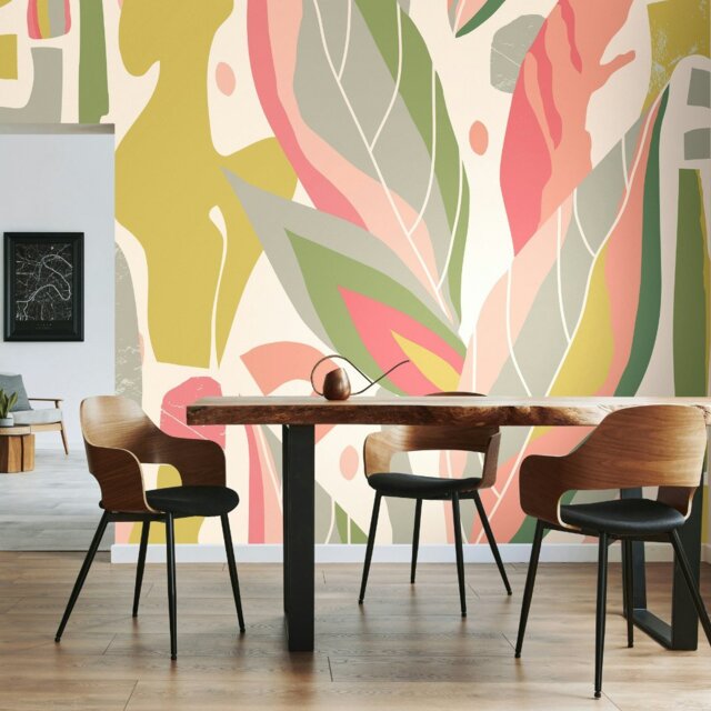 Rackhams Abstract Leaf Shapes Wall Mural - Pink - Large - W350cm x H280cm - image 1