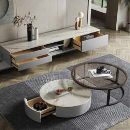 Rackhams CHI Morden Round Nesting Coffee Table With TV Stand, Black Leg - Option 1 TV Stand - Option 1 TV Stand - thumbnail 3