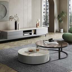 Rackhams CHI Morden Round Nesting Coffee Table With TV Stand, Black Leg - Option 1 TV Stand - Option 1 TV Stand - thumbnail 4