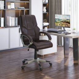 Rackhams Executive Office Chair Faux Leather Computer Desk Chair w/ Wheel Brown - thumbnail 2
