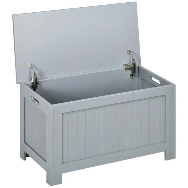 Rackhams Large Storage Box Toy Chest Cabinet Container Unit Organizer with Lid & Safety Hinges, Grey - Grey - image 1