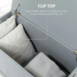 Rackhams Large Storage Box Toy Chest Cabinet Container Unit Organizer with Lid & Safety Hinges, Grey - thumbnail 4