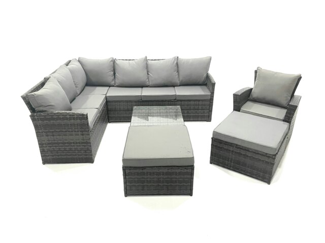 Rackhams 9 Seater Outdoor Garden Furniture Set Wicker PE Rattan Corner Sofa Set with Square Coffee Table 2 Big Footstool Dark Grey Mixed - image 1
