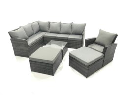 Rackhams 9 Seater Outdoor Garden Furniture Set Wicker PE Rattan Corner Sofa Set with Square Coffee Table 2 Big Footstool Dark Grey Mixed - thumbnail 2
