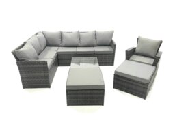 Rackhams 9 Seater Outdoor Garden Furniture Set Wicker PE Rattan Corner Sofa Set with Square Coffee Table 2 Big Footstool Dark Grey Mixed - thumbnail 1