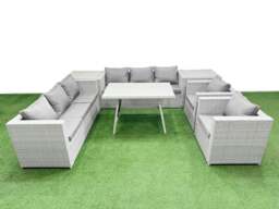 Rackhams 8 Seater Garden Furniture Set PE Ratten Garden Sofa Set with Rectangular Dining Table 2 Side Tables Light Grey - thumbnail 1