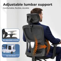 Rackhams Office Computer Chair Mesh Ergonomic Lumbar Support with 3D Armrest Headrest - thumbnail 4