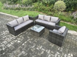 Rackhams Rattan Garden Furniture Sofa Set with Armchair Square Coffee Table Indoor Outdoor 7 Seater Rattan Set Dark Grey Mixed - thumbnail 2