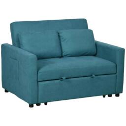 Rackhams Loveseat Sofa Bed, Convertible Bed Settee with 2 Cushions, Side Pockets for Living Room, Blue - thumbnail 1