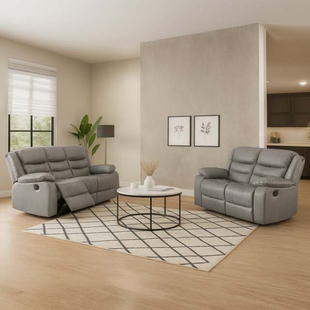 Rackhams Venice Leather Reclining Sofa Suite 3 + 2 Seater - Gray - image 1