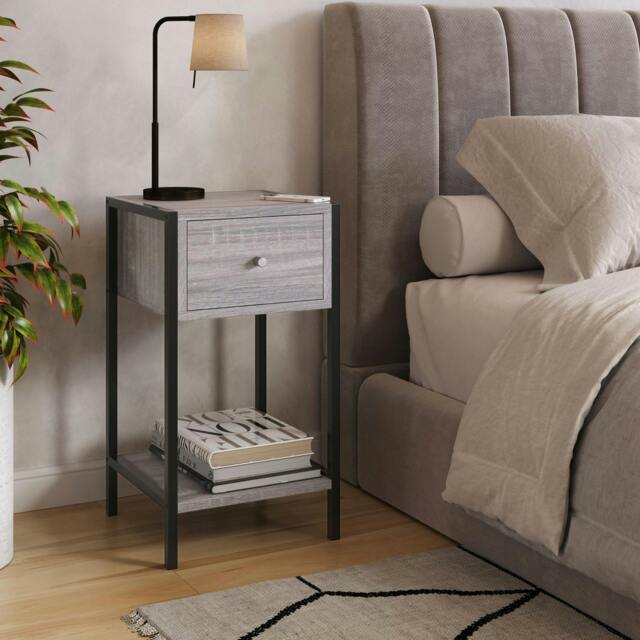 Rackhams Kelly One-Drawer Compact Bedside Cabinet with Undershelf - Grey Oak Effect - image 1