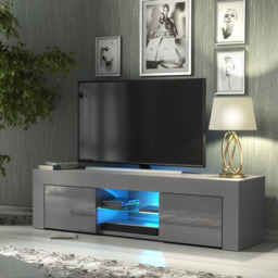Rackhams 130cm TV Unit Cabinet Cupboard with High Gloss Doors and LED Light - 130 cm - 1 - MDF/Chipboard - thumbnail 2
