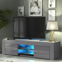 Rackhams 130cm TV Unit Cabinet Cupboard with High Gloss Doors and LED Light - 130 cm - 1 - MDF/Chipboard