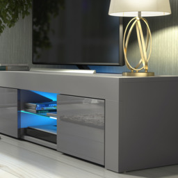 Rackhams 130cm TV Unit Cabinet Cupboard with High Gloss Doors and LED Light - 130 cm - 1 - MDF/Chipboard - thumbnail 5