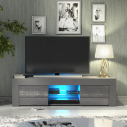 Rackhams 130cm TV Unit Cabinet Cupboard with High Gloss Doors and LED Light - 130 cm - 1 - MDF/Chipboard - thumbnail 3