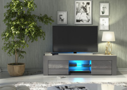 Rackhams 130cm TV Unit Cabinet Cupboard with High Gloss Doors and LED Light - 130 cm - 1 - MDF/Chipboard - thumbnail 6