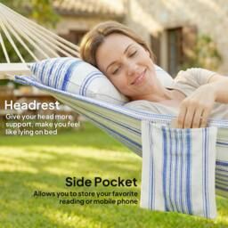 Rackhams Cotton Hammock, Soft Portable Swing Chair w/ Headrest - 270 x 80 cm - Hammock - 1 - thumbnail 5