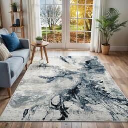 Rackhams Jolie-Abstract Blue Grey Beige Black Modern Marble Rug - 80 x 220 cm - thumbnail 2