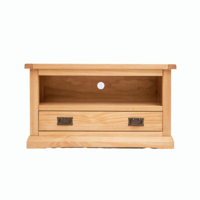 Rackhams Lucca Waxed 1 Drawer TV Cabinet Brass Drop Handle - Light Brown - image 1