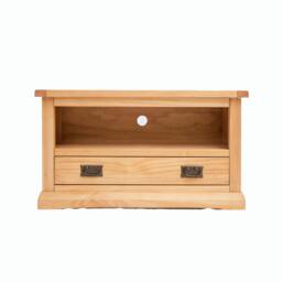 Rackhams Lucca Waxed 1 Drawer TV Cabinet Brass Drop Handle - Light Brown