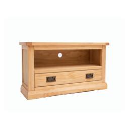 Rackhams Lucca Waxed 1 Drawer TV Cabinet Brass Drop Handle - Light Brown - thumbnail 2