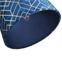 Rackhams Navy Blue Velvet Lamp Shade with Geometric Design in Metallic Gold Foil Lines - thumbnail 3