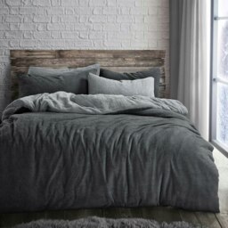 Rackhams Teddy Two Tone Fluffy and Warm Fleece Duvet Cover Set - Charcoal - Double - thumbnail 1