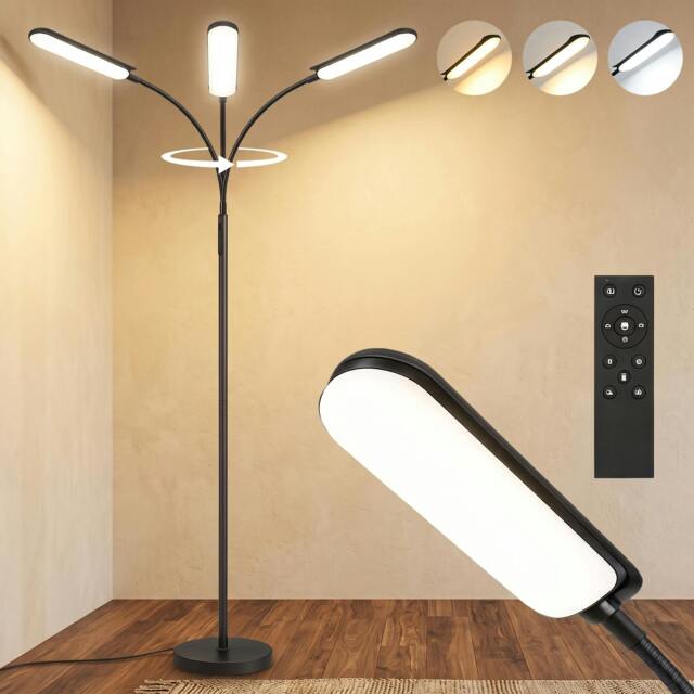 Rackhams LED Floor Lamp for Living Room with Magnetic Remote Control, Black - Black - LED integrated - Steel, PC - image 1