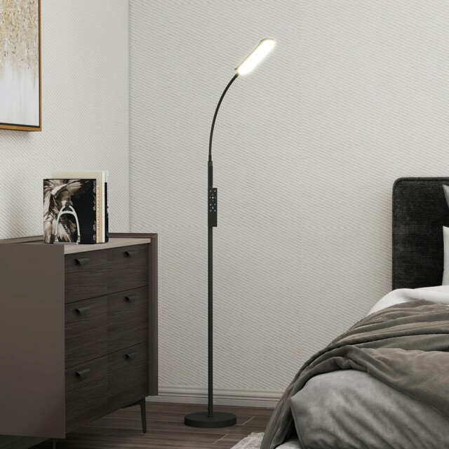 Rackhams LED Floor Lamp for Living Room with Magnetic Remote Control, Black - Black - LED integrated - Steel, PC - image 1