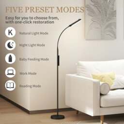 Rackhams LED Floor Lamp for Living Room with Magnetic Remote Control, Black - Black - LED integrated - Steel, PC - thumbnail 3