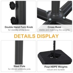 Rackhams 4PCs Fillable Parasol Base Weights with Steel Cross Base, HDPE Garden Umbrella Stand 60L Water or 72kg Sand Filled Weights Plastic Black - thumbnail 5