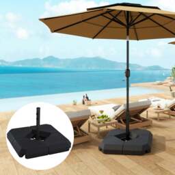 Rackhams 4PCs Fillable Parasol Base Weights with Steel Cross Base, HDPE Garden Umbrella Stand 60L Water or 72kg Sand Filled Weights Plastic Black - thumbnail 1