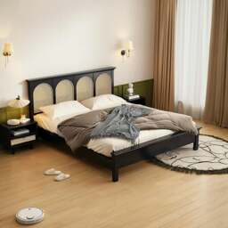 Rackhams Rosemary Double Bed / King Size / Super King Size, Black Wood With Rattan - Super King Size - thumbnail 3