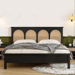 Rackhams Rosemary Double Bed / King Size / Super King Size, Black Wood With Rattan - Super King Size - thumbnail 2