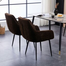 Rackhams Padded Dining Chair Set of 2, Chenille Fabric Vanity Armchair with Metal Frame for Living Room, Bedroom, - Max Load 150 KGS - Gray - thumbnail 5