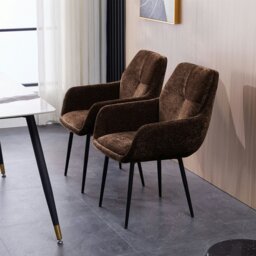 Rackhams Padded Dining Chair Set of 2, Chenille Fabric Vanity Armchair with Metal Frame for Living Room, Bedroom, - Max Load 150 KGS - Gray - thumbnail 6