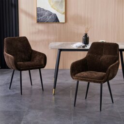 Rackhams Padded Dining Chair Set of 2, Chenille Fabric Vanity Armchair with Metal Frame for Living Room, Bedroom, - Max Load 150 KGS - Gray