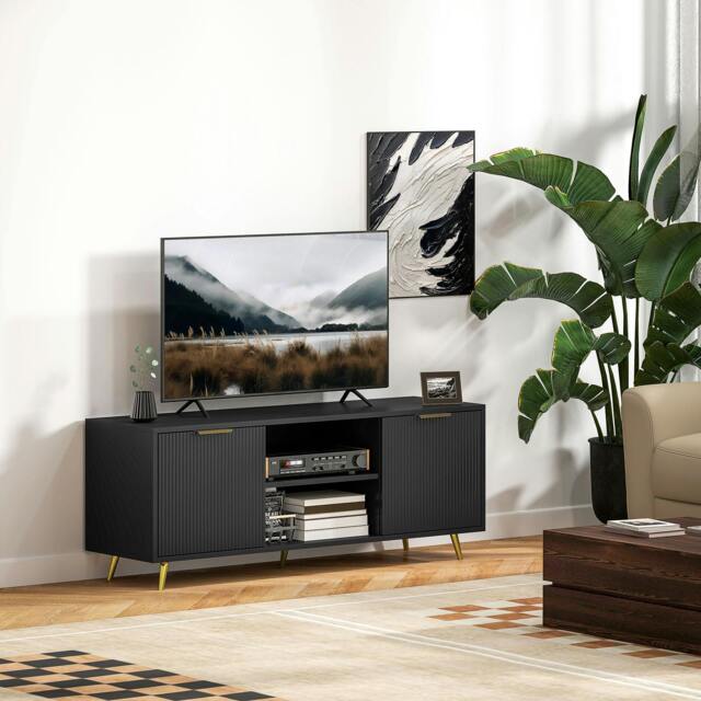 Rackhams Modern TV Stand Cabinet with Storage for Living Room, Black - image 1