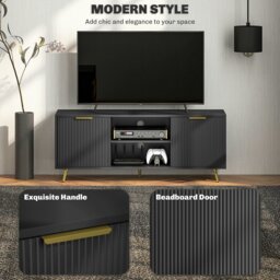Rackhams Modern TV Stand Cabinet with Storage for Living Room, Black - thumbnail 4
