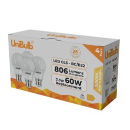 Rackhams LED GLS B22 806lm 7.3W 3000K (Warm White) Light Bulb - Pack of 4 - thumbnail 2