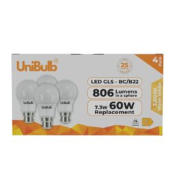 Rackhams LED GLS B22 806lm 7.3W 3000K (Warm White) Light Bulb - Pack of 4 - thumbnail 1