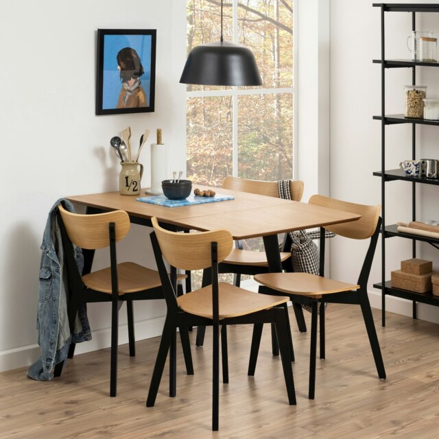 Rackhams Roxby Extending Dining Table 80-120cm in Oak & Black Included 4 Roxby Dining Chairs in Black and Oak - Black - No - Brown - image 1