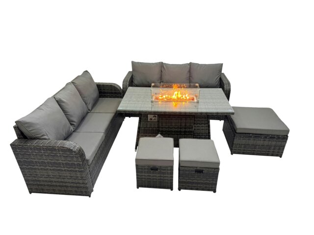 Rackhams Garden Outdoor Rattan Furniture Set Rattan 3 Seater Sofa with 3 Stools Dark Grey Mixed - image 1