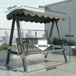 Rackhams 3 Seater Garden Swing Seat with Canopy, Outdoor Hammock Bench, Grey - Grey - 1 - Swing Bench - thumbnail 3