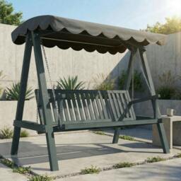 Rackhams 3 Seater Garden Swing Seat with Canopy, Outdoor Hammock Bench, Grey - Grey - 1 - Swing Bench - thumbnail 1