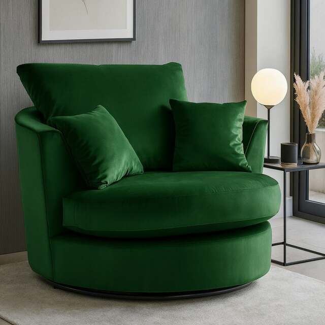 Rackhams Brooklyn Plush Velvet Swivel Chair - Green - image 1