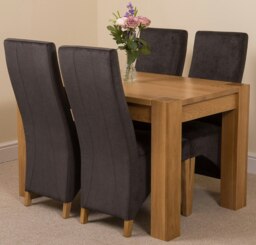 Rackhams Kuba Small Oak Dining Table with Lola Fabric Chairs - 4 chairs - Black - thumbnail 1
