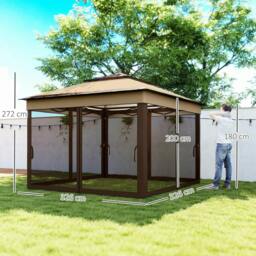 Rackhams 3 x 3(m) Pop Up Gazebo, Height Adjustable Instant Event Shelter with Netting and Carrying Bag, Beige - thumbnail 3